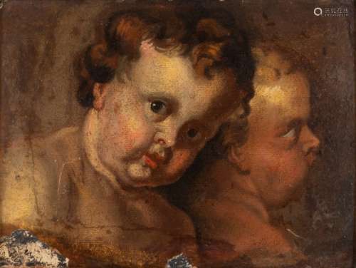 归属Jan BOECKHORST (Münster, 1604 - Antwerp, 1668)Study for two putti or cherubsOil on paper mounted on panelOld label on the back attributed to Pieter Paul Rubens20,5 x 28 cm(缺失和意外)Provenance:私人收藏，比利时 1620年代末，当扬-博克霍斯特从德国来到安特卫普时，他了解了欧洲巴洛克最伟大的大师们的绘画风格和技巧：鲁本斯、范戴克、乔丹斯。不仅是在笔触上，在这幅画的题材选择上（两个好吃的胖胖的腻子），我们也能看到他们的影响。在这些日子里，名副其实的金发小天使和普提 的胜利，充斥着大画中的宗教和神话场景。