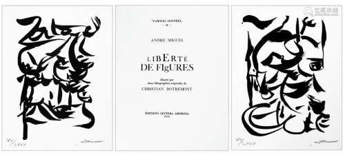Christian DOTREMONT (1922-1979)La lettre ouvre ses paupières/humidesandTorche de Fibres/éclaire, 1976两幅关于Vélin de Rives的石版画，每幅都有签名和铅笔编号VIII/LXXX在他们的原始作品集