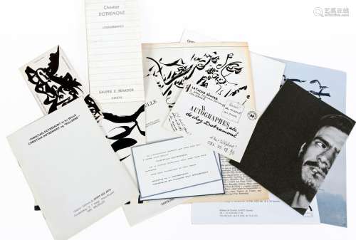 关于克里斯蒂安-多特雷蒙的珍贵文件包括：邀请函、目录和展览手册，以及艺术家去世后家人寄来的感谢卡。 （这批文件中还包括多特雷蒙在美国纽约Lefebre画廊的首次展览的小目录