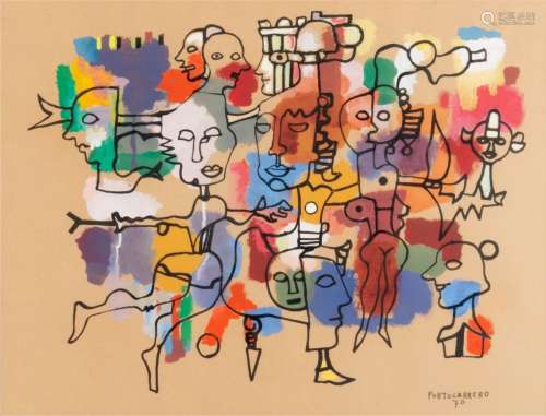 René PORTOCARRERO (1912-1986)Composition with characters, 1970India ink and gouache on paperSigned and dated lower right 