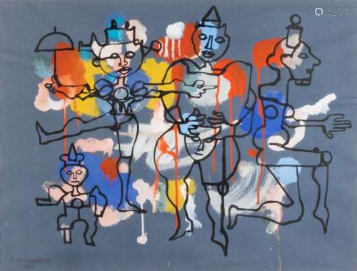 René PORTOCARRERO (1912-1986)Composition with characters, 1970India ink and gouache on paperSigned and dated lower left 