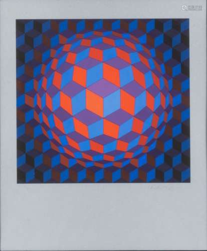 Victor VASARELY (1906-1997)Cheyt-Rond,197022色丝网印刷右下角有铅笔签名，编号为172/34037 x 40 cm为主题。