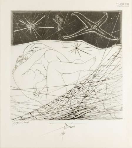 皮埃尔-伊夫-特雷莫伊(1921-2020)《星空下的情侣》，1977年蚀刻版画用铅笔签名并注明日期，并注明
