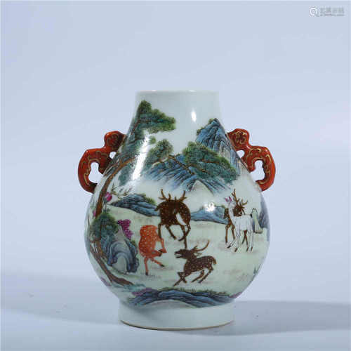 Qing Dynasty Qianlong pastel vase with two ears