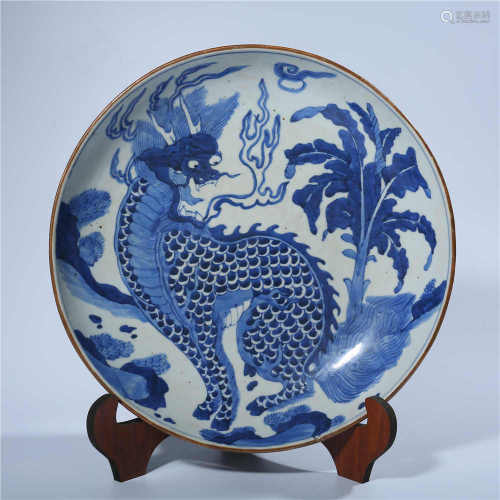 Blue and white animal pattern plate in Qing Dynasty