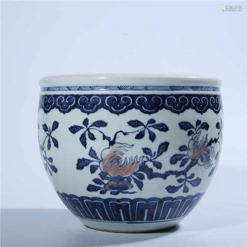 Blue and white underglaze red VAT in Qing Dynasty