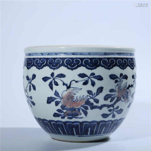 Blue and white underglaze red VAT in Qing Dynasty