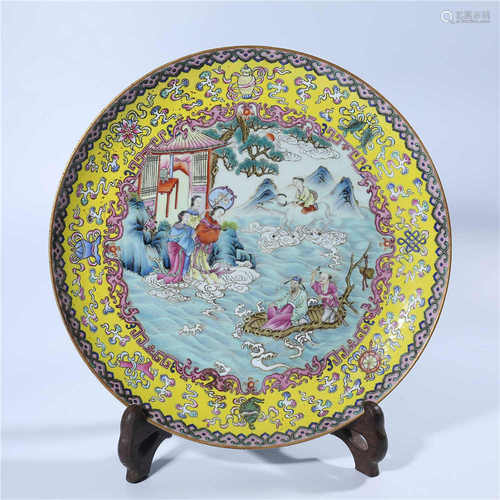 Story plate of Jiaqing pastel characters in Qing Dynasty