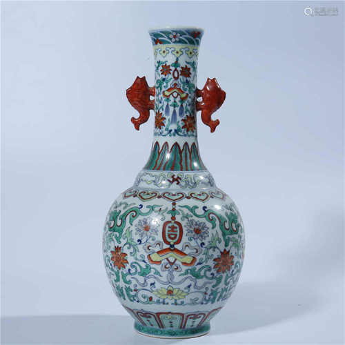 Qing Dynasty Qianlong pastel vase with two ears