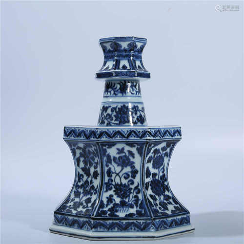 Blue and white candle holder with lotus pattern in Ming Dynasty