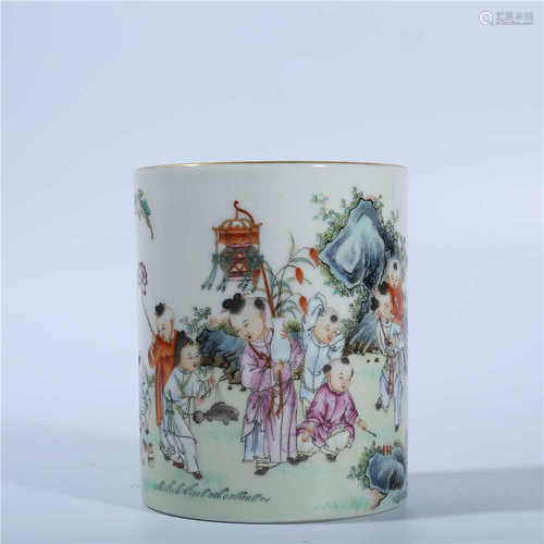 Qing Dynasty Qianlong pastel baby play picture pen holder