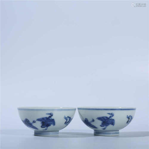 A pair of blue and white bowls in Yongzheng of Qing Dynasty