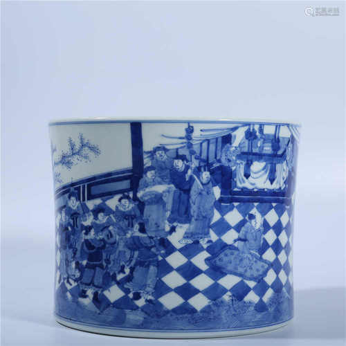 Qing Dynasty Kangxi blue and white characters story pen