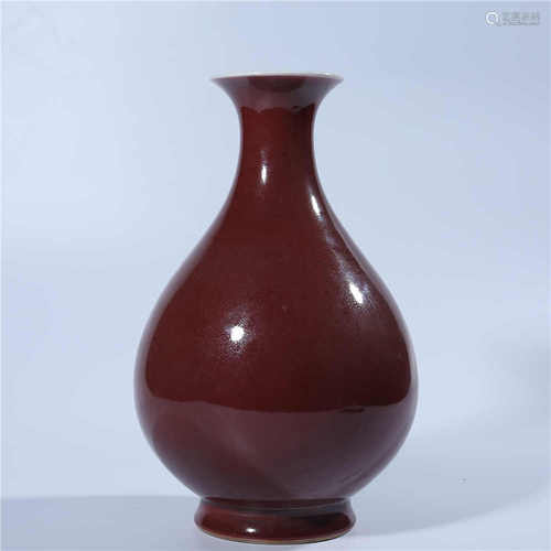 Spring bottle of jade pot with red glaze of Daoguang in Qing Dynasty