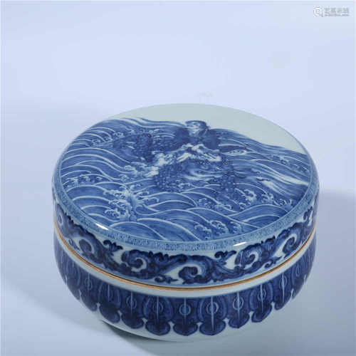 Qing Dynasty Qianlong blue and white characters story cover box