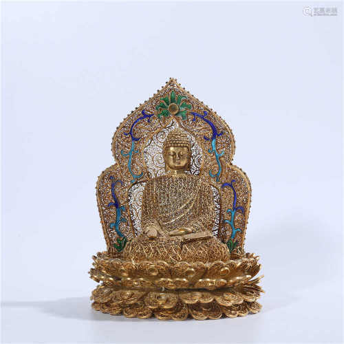 Gold plated and silk pinched Buddha statues in Ming Dynasty
