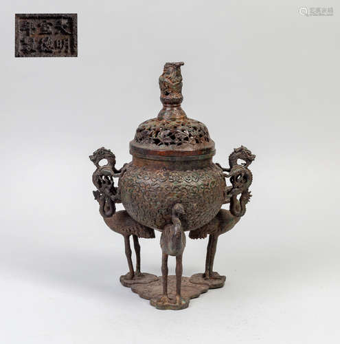 Japanese Meiji Detailed Bronze Censer