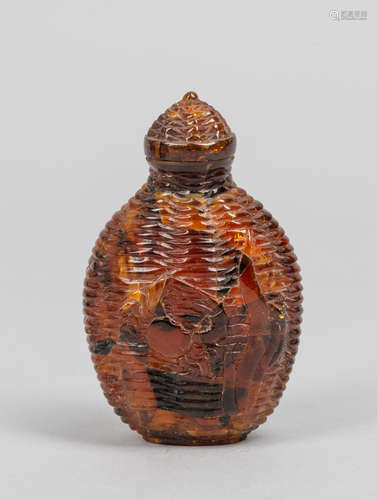 Chinese Carved Amber Snuff Bottle