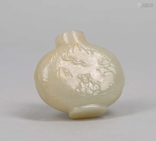 Chinese Carved Pale Celadon Jade Snuff Bottle