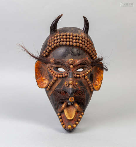 Large African Wood Brass Tribe Mask