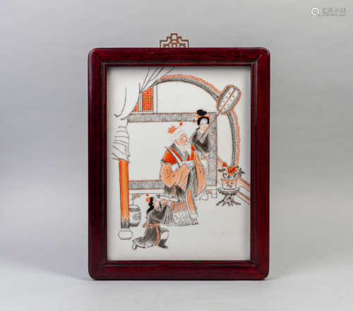 Chinese Framed Porcelain Wall Hanging Plaque