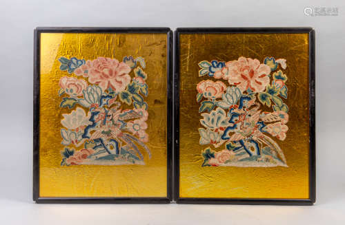 Pairs Chinese Antique Embroidery Wall Hangings