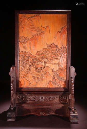 RED WOOD WITH BAMBOO LANDSCAPE PATTERN SCREEN