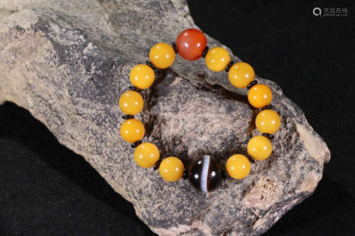 BEESWAX WITH DZI BEADS STRING BRACELET