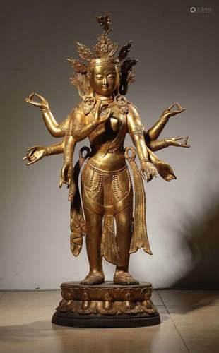 GILT BRONZE GUANYIN BUDDHA STATUE