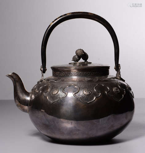 JINGYI MARK SILVER POT WITH IRON&GOLD HANDLE