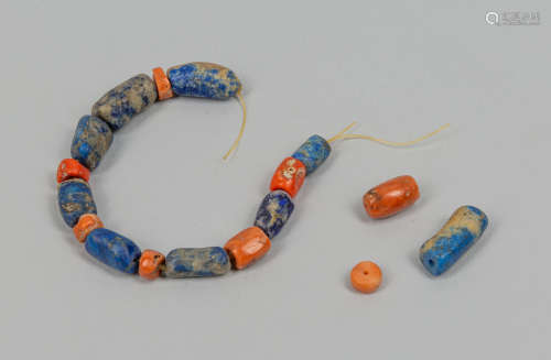 Antique Asian Type Lapis/Coral Like Bead