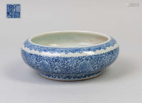 Large Chinese Blue White Porcelain Brush Washer