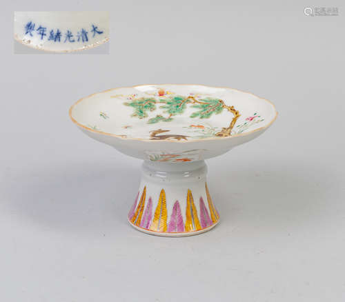 Chinese Old Famille Rose Porcelain Tall Dish