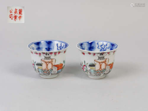 Pairs Chinese Famille Rose Porcelain Tea Cups