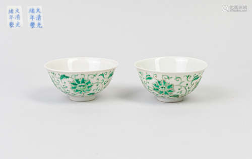 Pairs Chinese Famille Rose Porcelain Tea Cups