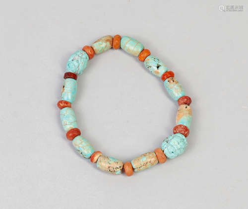 Chinese Carved Turquoise Cameo Agate Bracelet