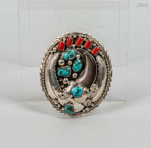 Designer Signed Navajo Elaine Sam Beer Claw Silver Buckle