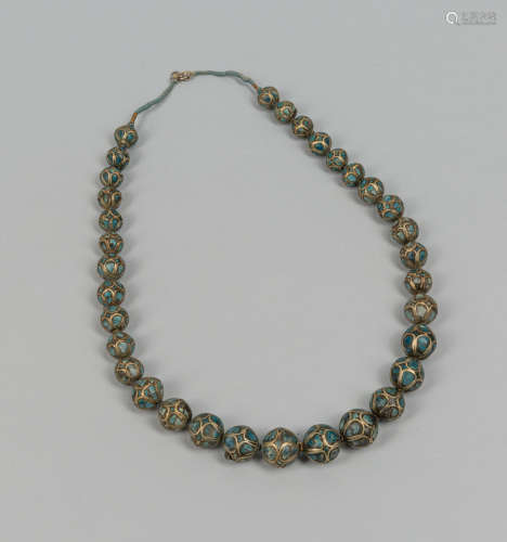 Antique Roma Type Brass Turquoise Trade Bead Necklace