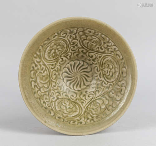 Chinese Yaozhou Type Carved Lotus Porcelain Bowl