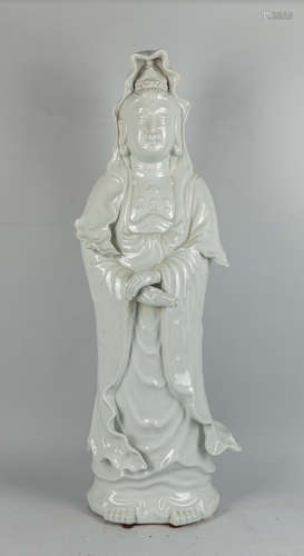 Tall Chinese DeHua Type White Glazed Porcelain Kuanyin