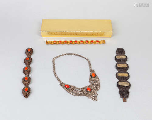 Set Chinese Export Jewelries Inlaid Gemstone/Bone