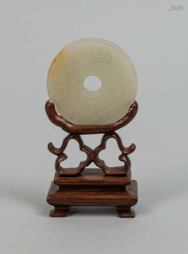 Chinese White Jade Carving with Stand