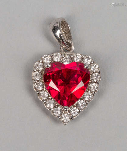 Designed Silver Red Clear Gem Stone Pendant