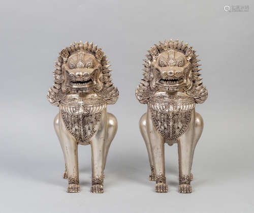 Pairs Large South Asian Silver Color Sculpture