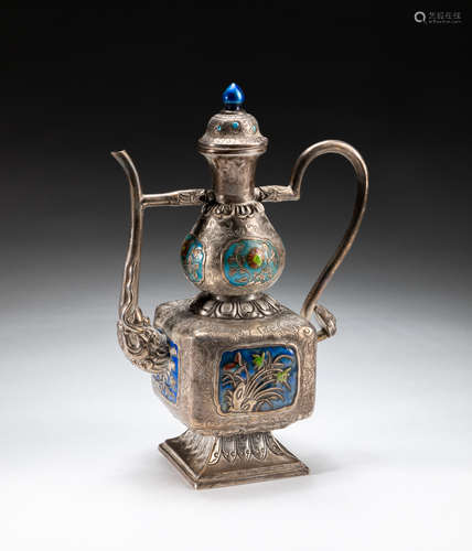 Large Chinese Enamel on Silver Ewer