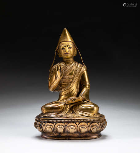 Chinese Old Gilt Bronze Buddha Tsongkhapa