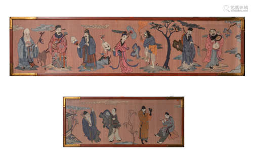 Set Chinese Antique Kesi Framed Hanging Painting