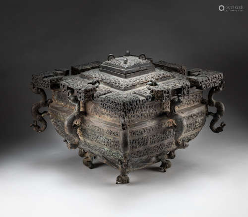 Large Chinese Bronze Covered Pot