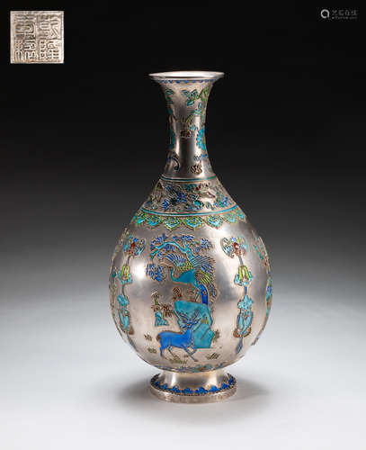 Chinese Enameled on Silver Vase