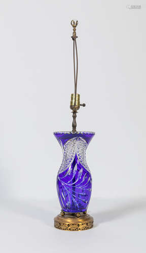 Designed Bohemian Cobalt Cut Clear Crystal Glass Lamp